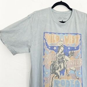Lotus Wild West Rodeo Light Blue Western Graphic Tee Top, L